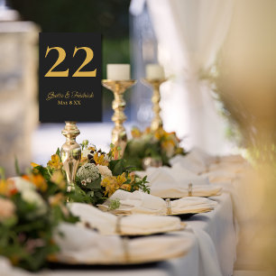 Timeless Elegance Charcoal Black Gold Wedding Table Number
