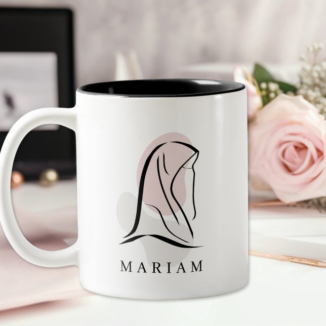 Timeless Elegance Customisable Hijab Line Art Two-Tone Coffee Mug (Creator Uploaded)