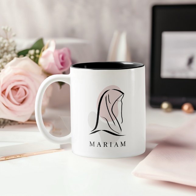 Timeless Elegance Customizable Hijab Line Art Two-Tone Coffee Mug (Creator Uploaded)