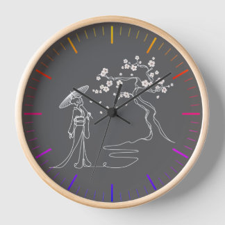 Timeless Elegance: Kimono Woman & Sakura Wall Cloc Clock