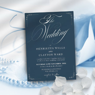 Timeless Elegance Navy and White Wedding Invitation