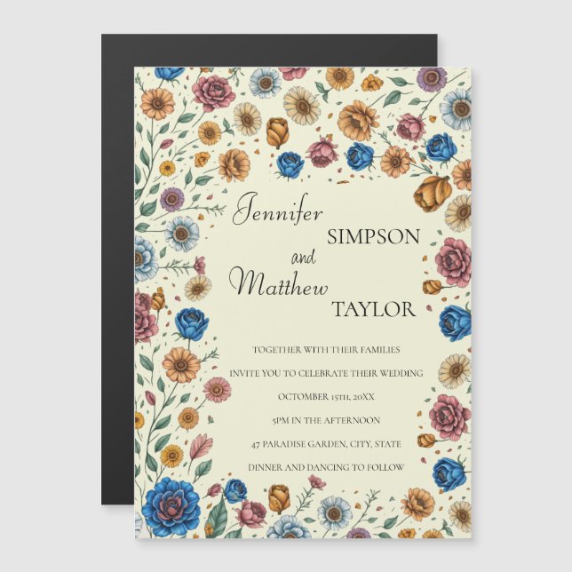 Timeless Elegance: Pressed Flowers for Weddings Magnetic Invitation (Front/Back)