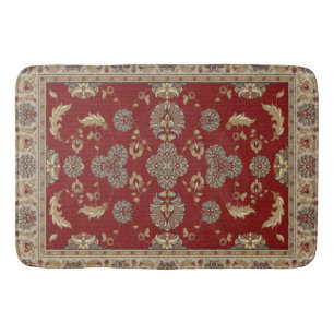 Timeless Elegance Red and Beige Classic Fabric Bath Mat