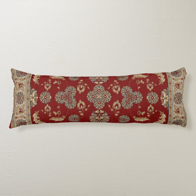Timeless Elegance Red and Beige Classic Fabric Body Cushion (Front)