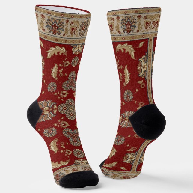Timeless Elegance Red and Beige Classic Fabric Socks (Angled)