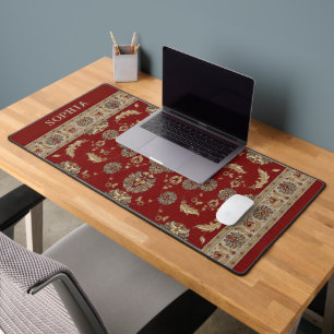 Timeless Elegance Red Beige Classic Fabric Name Desk Mat