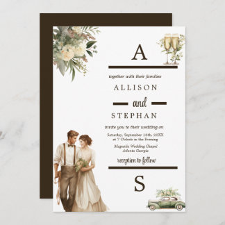 Timeless Elegance | Vintage Floral Rustic Wedding Invitation