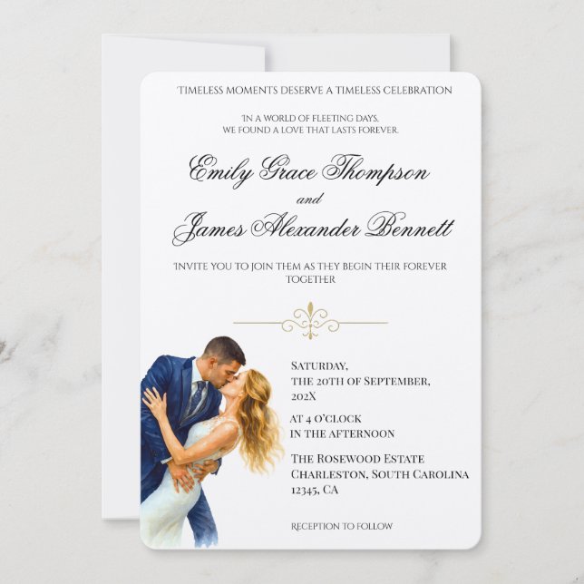 Timeless Elegance Wedding Golden Romance Couple Invitation (Front)