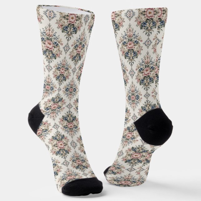 Timeless Elegant Botanical Medallions Socks (Angled)
