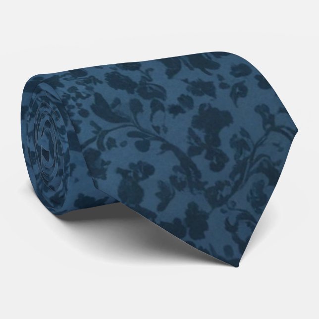 Timeless Elegant Stylish Blue Floral Victorian Tie (Rolled)