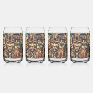 Timeless Emerald "Mesoamerican Motif" Glass Can Se