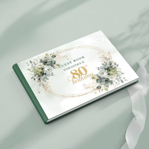 Timeless Eucalyptus Green 80th Birthday Sign Book