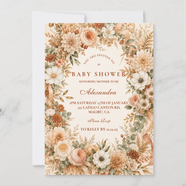 Timeless Fall Boho Baby Shower Invitation (Front)