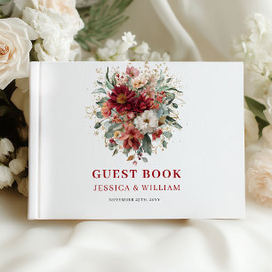 Timeless Fall Maroon Floral Wedding Guest Book