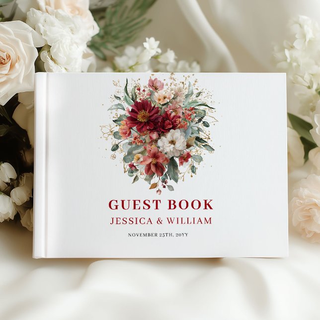 Timeless Fall Maroon Floral Wedding Guest Book (Timeless Fall Maroon Floral Wedding Guest Book

)