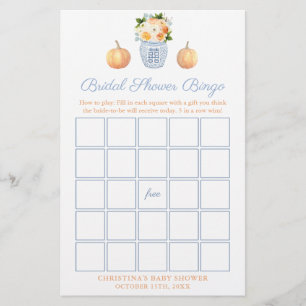 Timeless Fall Wedding Shower Bingo Game Card