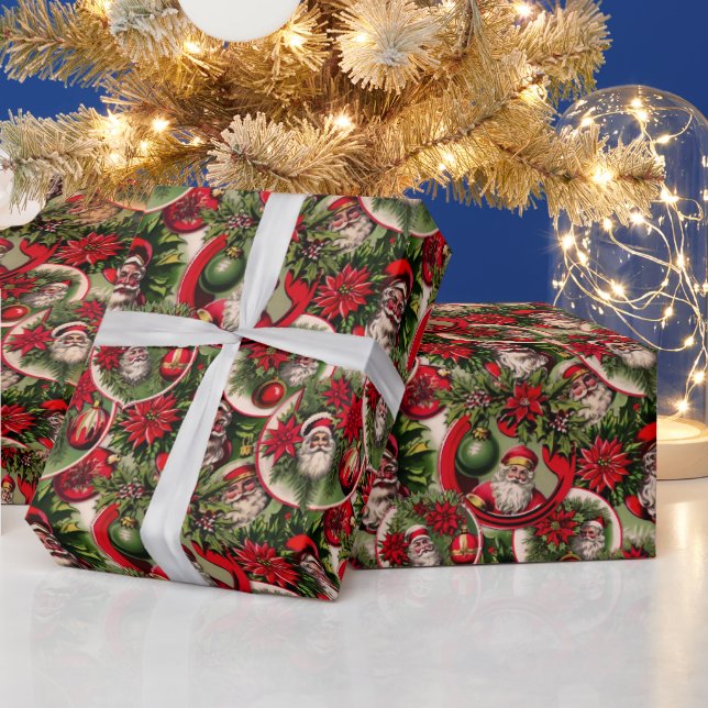 Timeless Father Christmas and Poinsettias Wrapping Paper (Holidays)