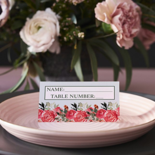 Timeless Floral Blush Red Greenery Classic Wedding Place Card (Creator Uploaded)