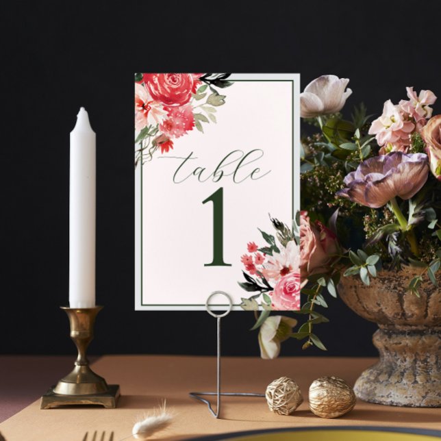 Timeless Floral Blush Red Wedding Table Number (Creator Uploaded)