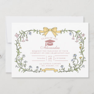 Timeless Floral Botanical Graduation Invitation