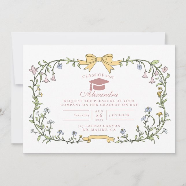 Timeless Floral Botanical Graduation Invitation (Front)