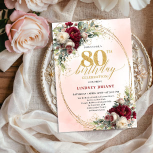 Timeless Floral Gold 80th Birthday Celebration Invitation