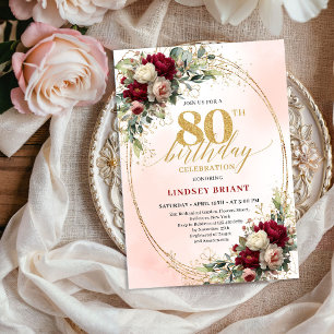 Timeless Floral Gold 80th Birthday Celebration Invitation