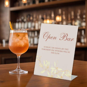 Timeless Floral Rustic Open Bar Pedestal Sign