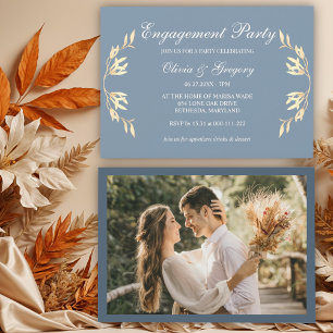 Timeless Floral Symphony in Blue Engagement Invitation
