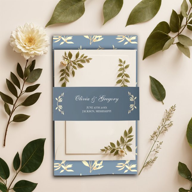 Timeless Floral Symphony in Blue Wedding Invitation Belly Band (Creator Uploaded)