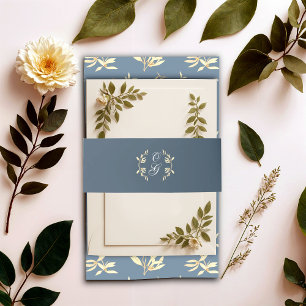Timeless Floral Symphony in Blue Wedding Invitation Belly Band