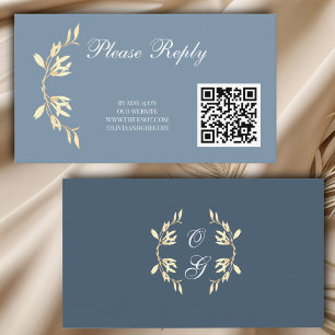 Timeless Floral Symphony in Blue Wedding QR  RSVP Enclosure Card