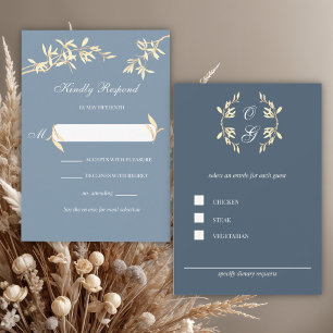Timeless Floral Symphony in Blue Wedding RSVP Card