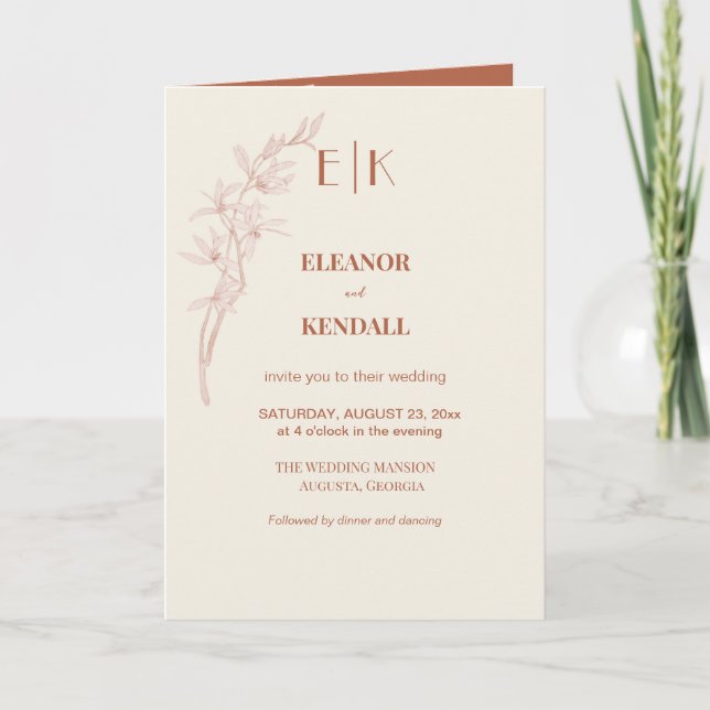 Timeless Flower Monogram Wedding Invitation (Front)