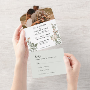 Timeless Flower wedding invitation RSVP all in one