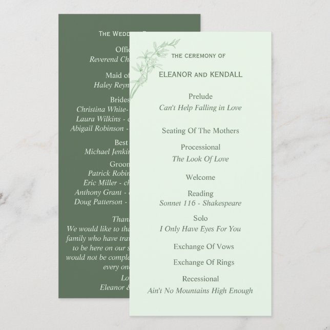 Timeless Flower Wedding Program (Front/Back)