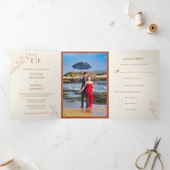 Timeless Flower  Wedding Tri-Fold Invitation (Inside)