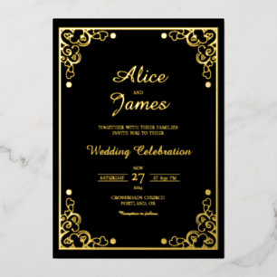 Timeless Formal Black Gold Foil Wedding Invitation