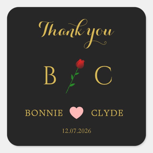 Timeless Formal Black Thank You Square Sticker (Front)
