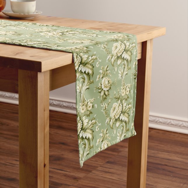 Timeless French Green Provincial Treasures Long Table Runner (In Situ)