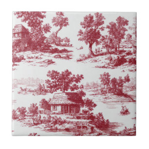 Timeless French Red Toile with Scenic Village Tile