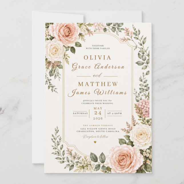 Timeless Garden Romance Invitation (Front)
