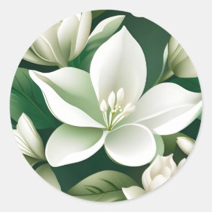 Timeless Gardenia  Floral Pattern Classic Round Sticker