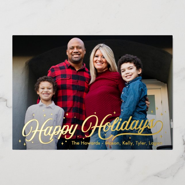 Timeless Glow Foil Happy Holidays Photo Card (Front)