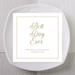 Timeless Gold Accent Best Day Ever Wedding Napkin
