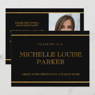 Timeless Gold Black  Photo Graduation Invitation