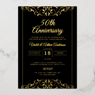 Timeless Gold Black Swirl 50th Wedding Anniversary