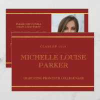 Timeless Gold Cardinal Red  Graduation Invitation
