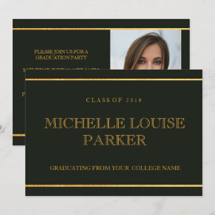 Timeless Gold Green Photo Graduation Invitation