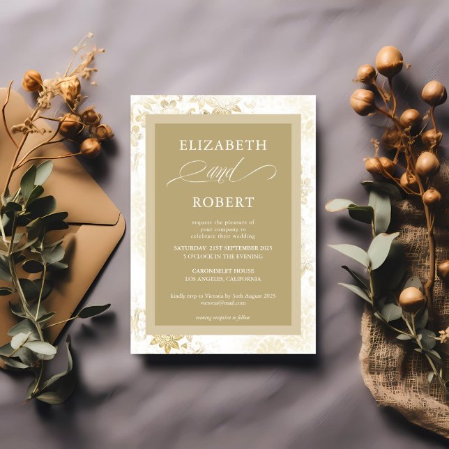  Timeless Gold Ivory Floral Damask Wedding Invitation (Creator Uploaded)
